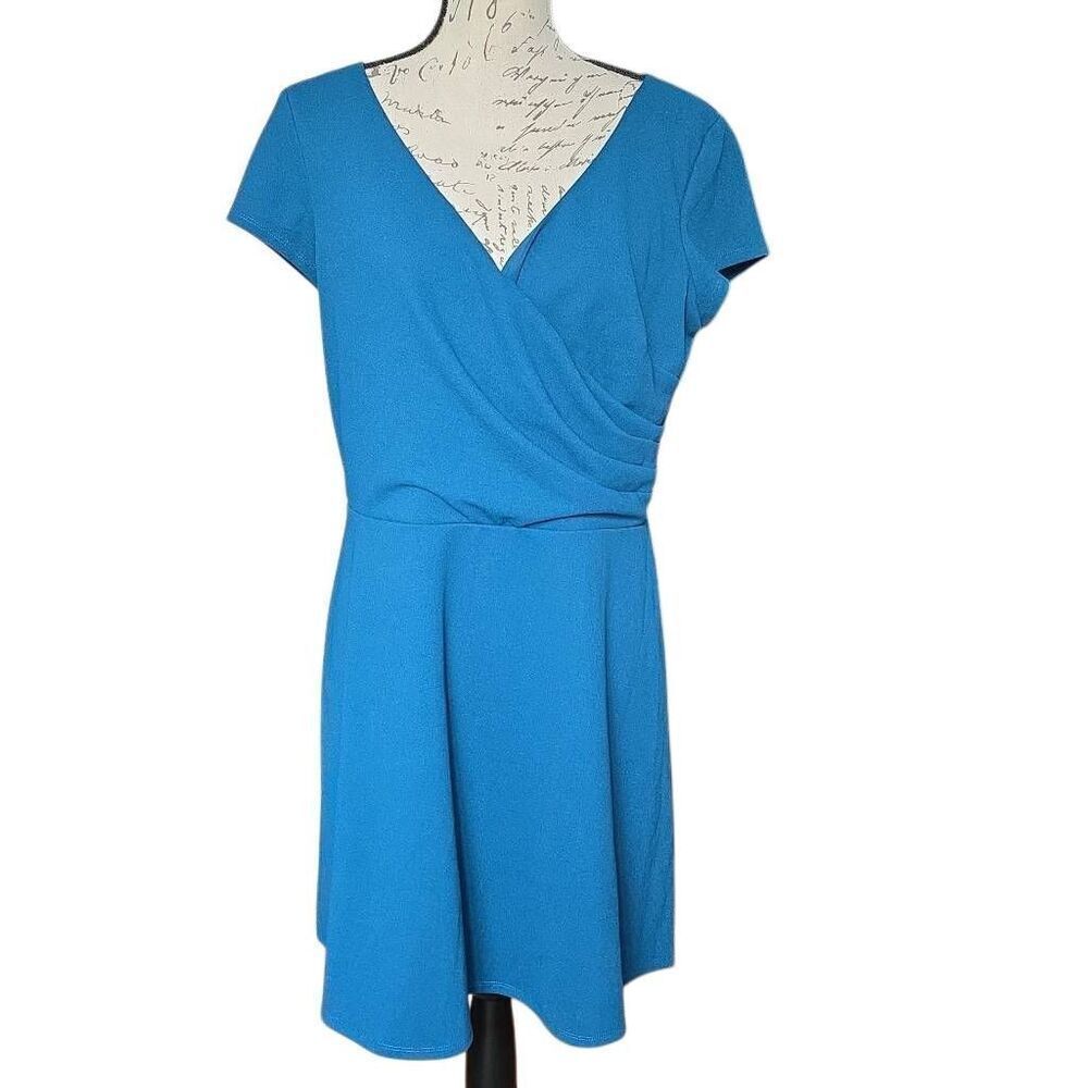 Fortune & Ivy Women's Size Large Teal Green Louisa Knit Faux Wrap Dress